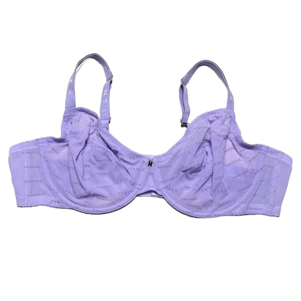 Savage X Fenty Flocked Logo Unlined Demi Bra Purple Lavender Size 40D